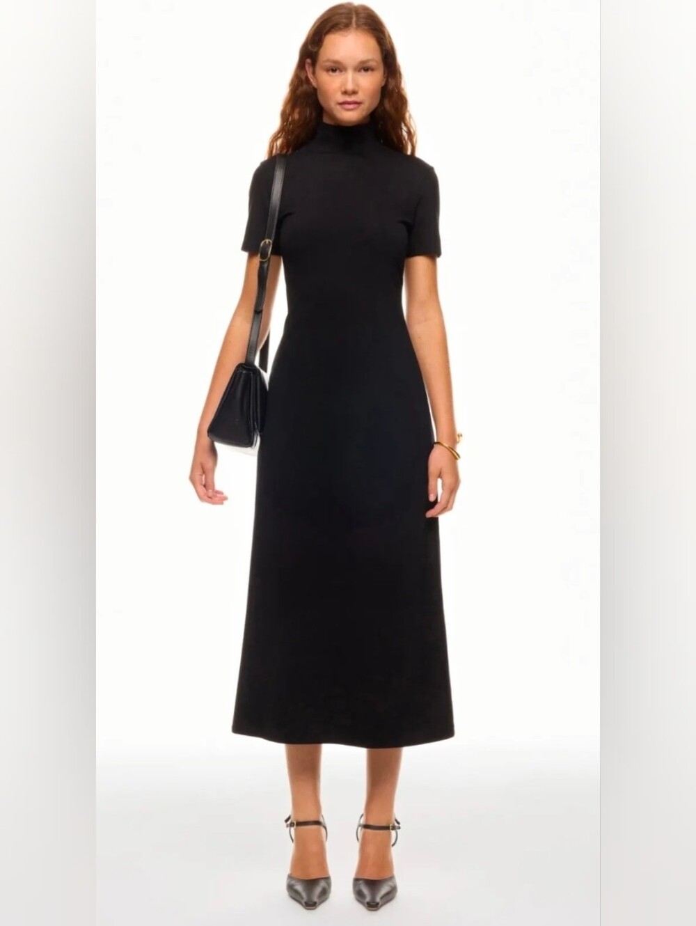 Club Monaco Black Mock Neck Short Sleeve Women’s Midi-Dress